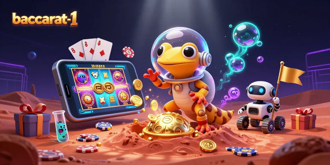 Baccarat-1 showcases an exciting Martian casino adventure scene with vibrant casino elements and characters.