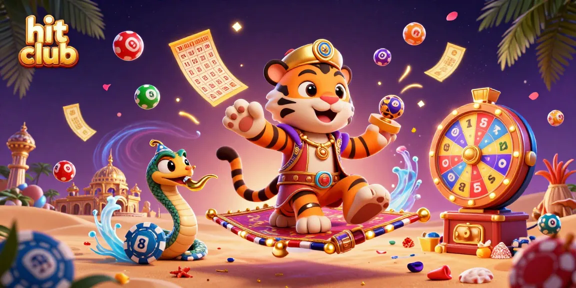 Hit club showcases exciting lottery scenes with vibrant colors and magical characters in casino illustration.