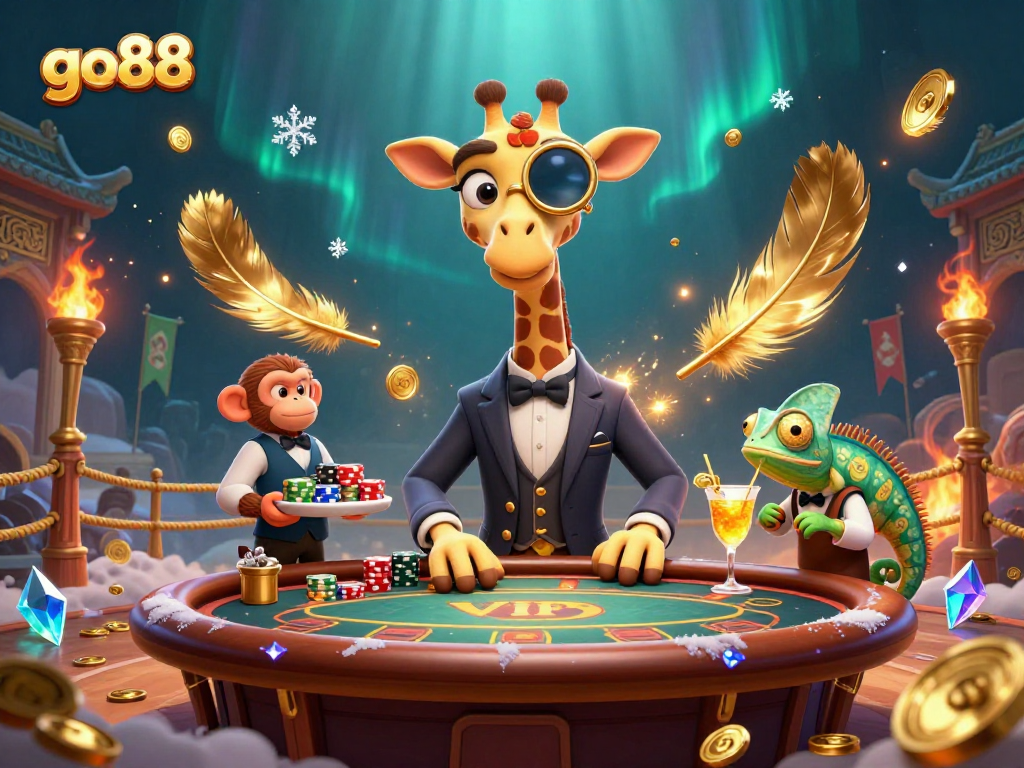 Join the excitement at go88 with a high-roller giraffe, monkey valet, and chameleon bartender.
