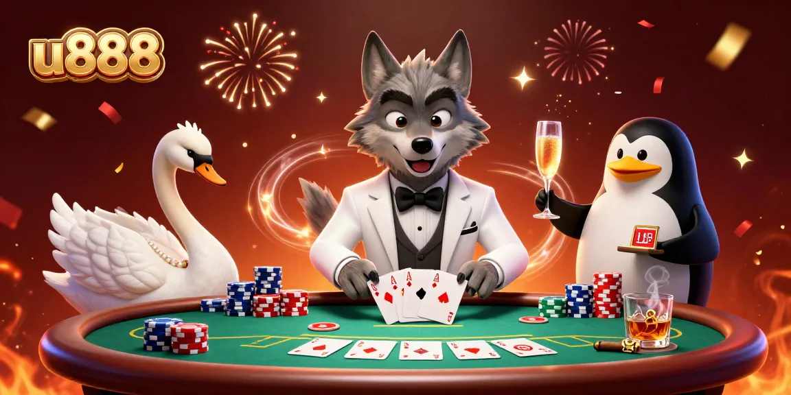 Engage in thrilling betting experiences at u888 with a lively casino scene featuring sophisticated characters.
