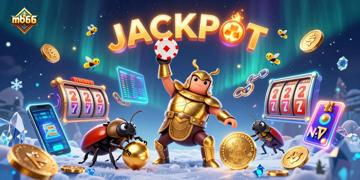 Experience thrill with mb66 as a hercules beetle celebrates a jackpot win with poker chip in hand!