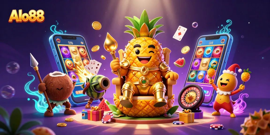 Alo88 engages players with a festive casino atmosphere featuring animated characters and vibrant games.