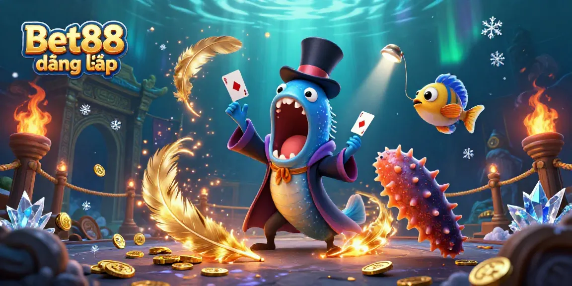 Engage with Bet88 đăng nhập as a bioluminescent eel performs card tricks, shining a spotlight with an anglerfish.