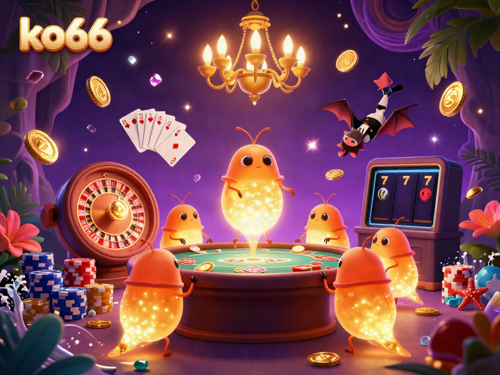Experience the exciting ko66 casino scene with vibrant glowworms and engaging gambling elements.