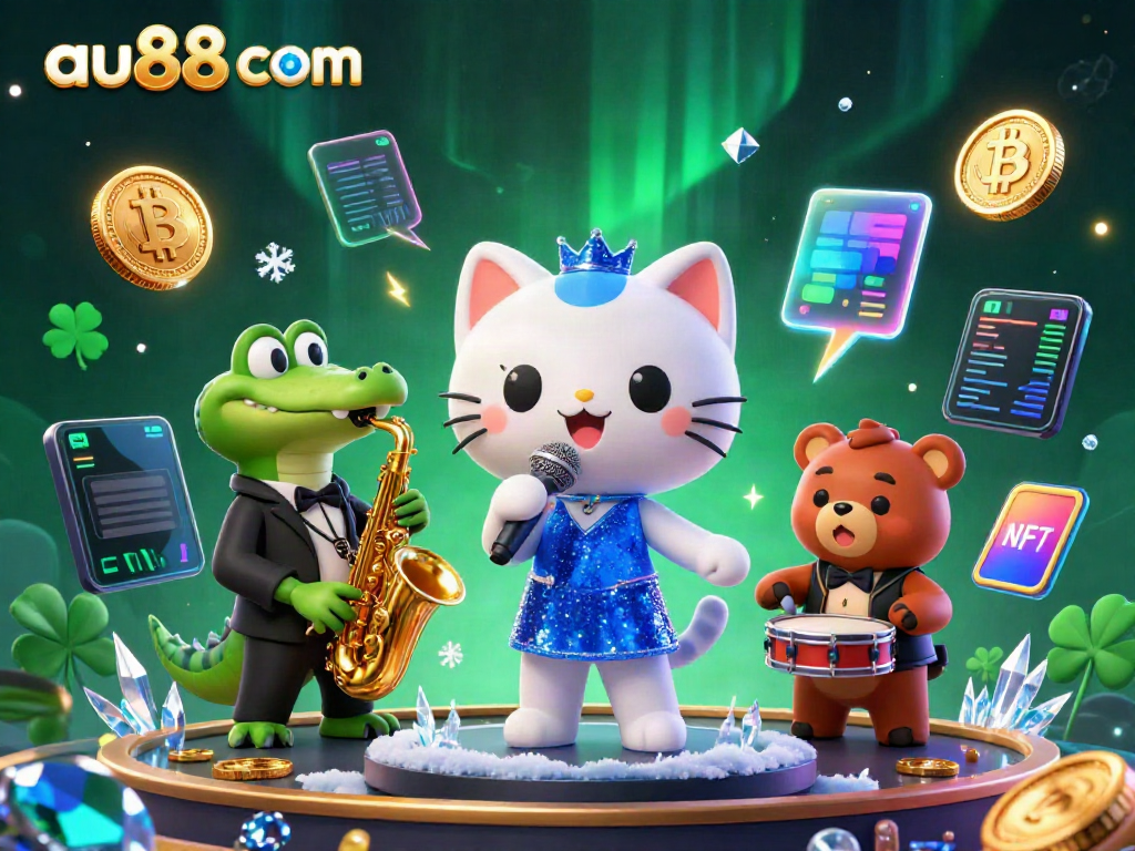Experience winning with au88 com at this vibrant 3D casino scene featuring a jazz-singing cat, crocodile, and bear.