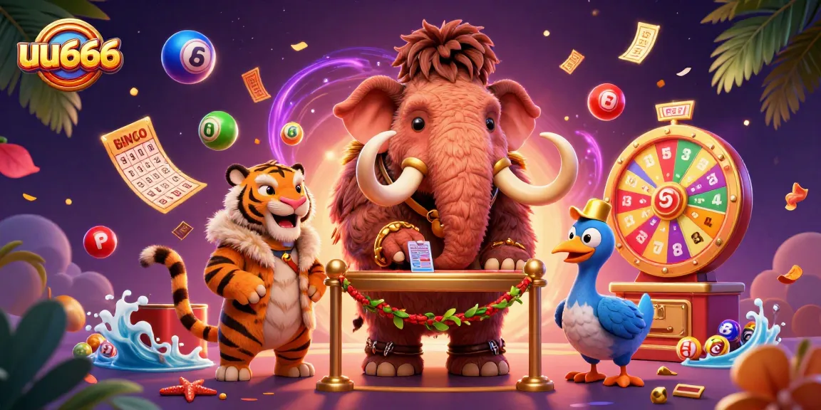 Experience thrilling gaming at uu666 with a vibrant 3D illustration featuring a casino bouncer and prize elements.