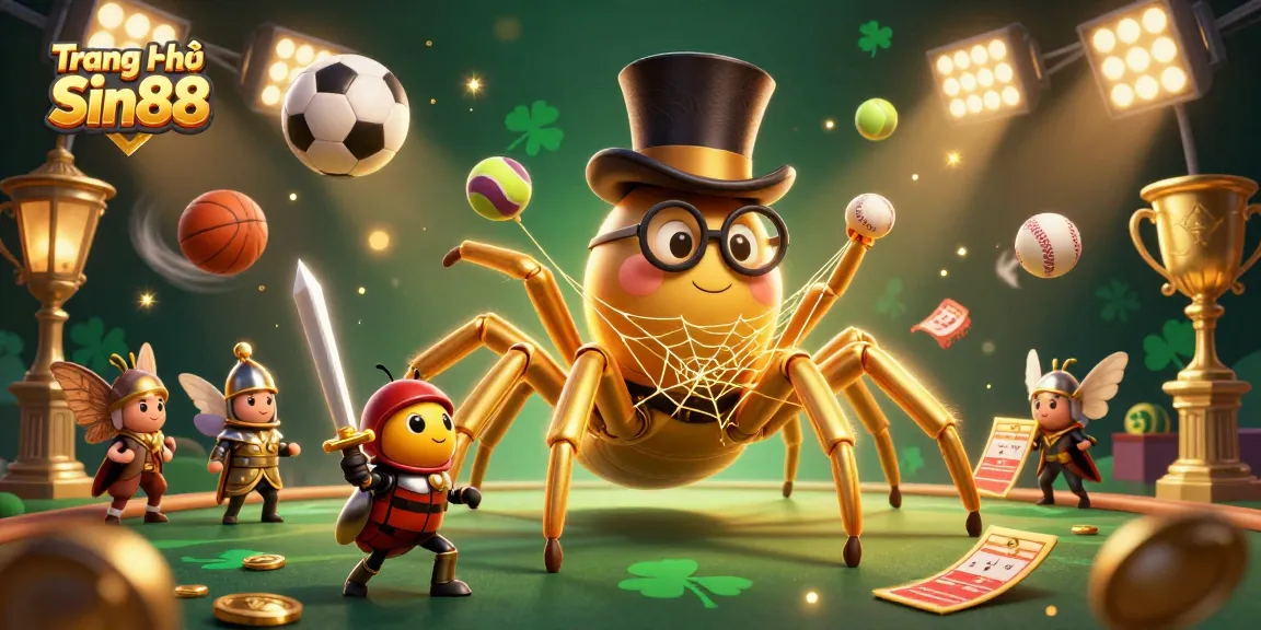 Engage with Trang chủ Sin88 through this vibrant scene of a golden tarantula and beetle knight in a dynamic casino setting.
