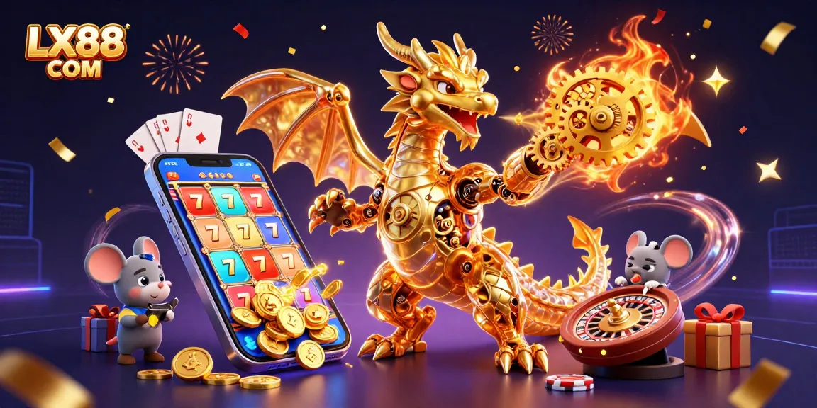 Experience thrilling gameplay with LX88 COM featuring a golden dragon and vibrant slot game elements.