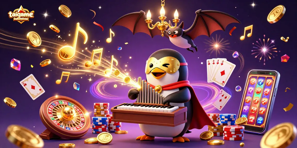 Experience the magic of taigamebaidienthoai with a whimsical 3D casino scene featuring playful characters and gambling elements.