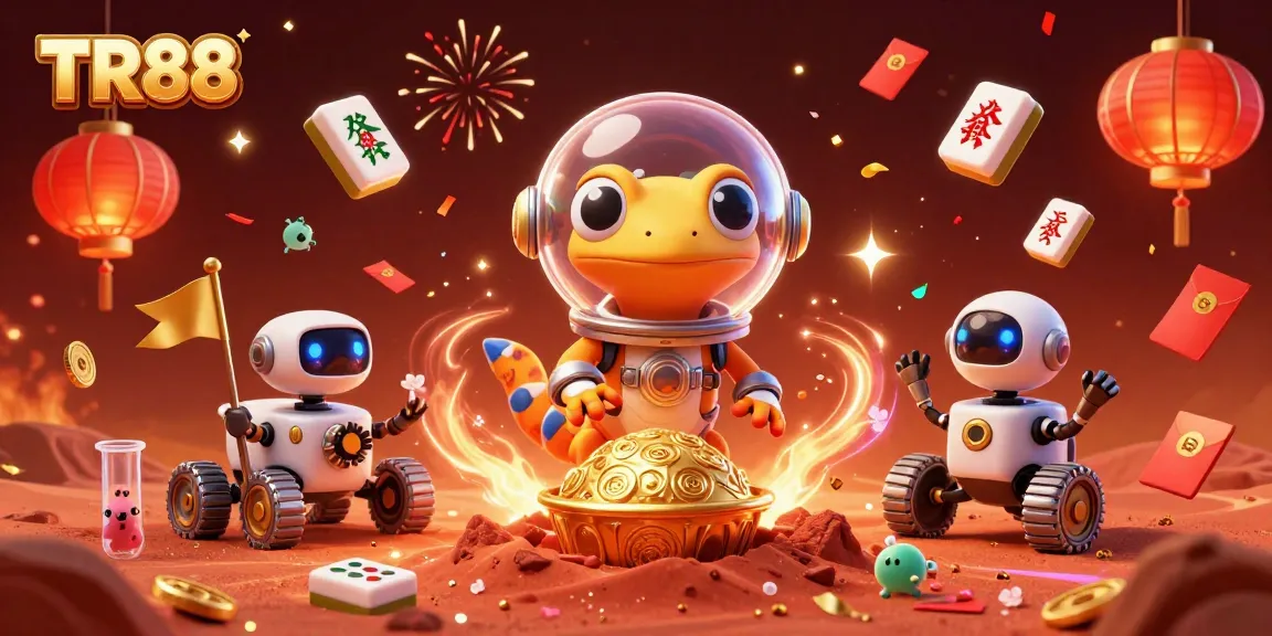 Experience thrilling adventures at TR88, discovering a golden casino on Mars with vibrant elements and celebrations.
