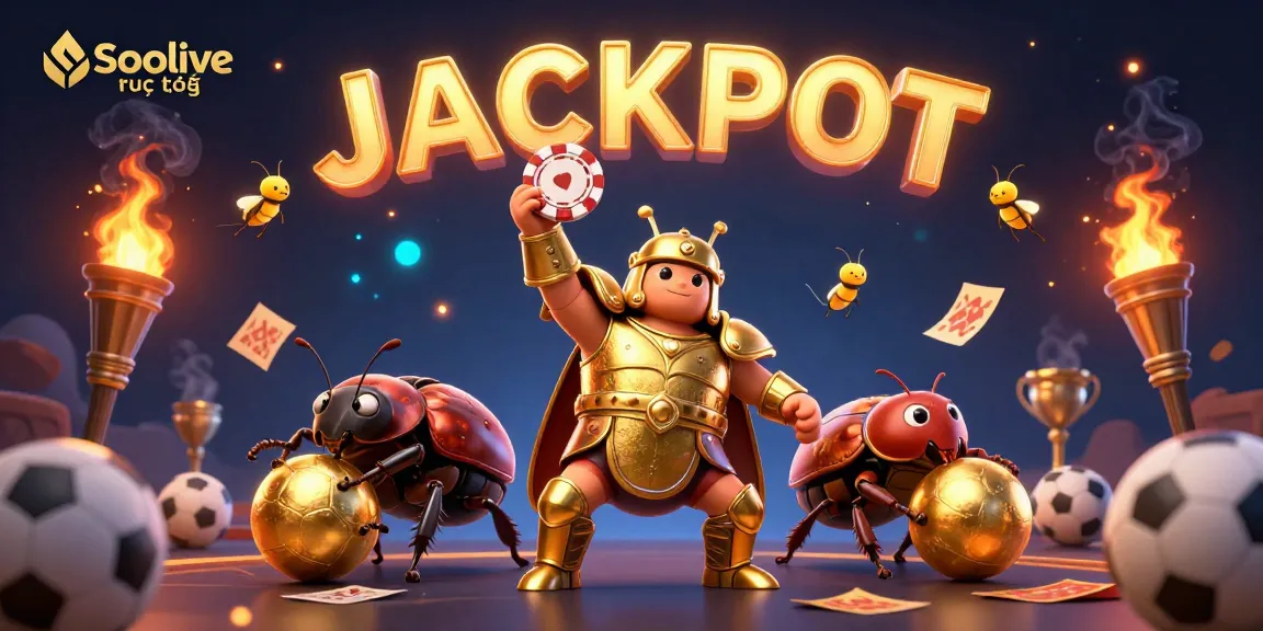 Experience Socolive trực tiếp with a thrilling sports betting adventure featuring a triumphant beetle character.