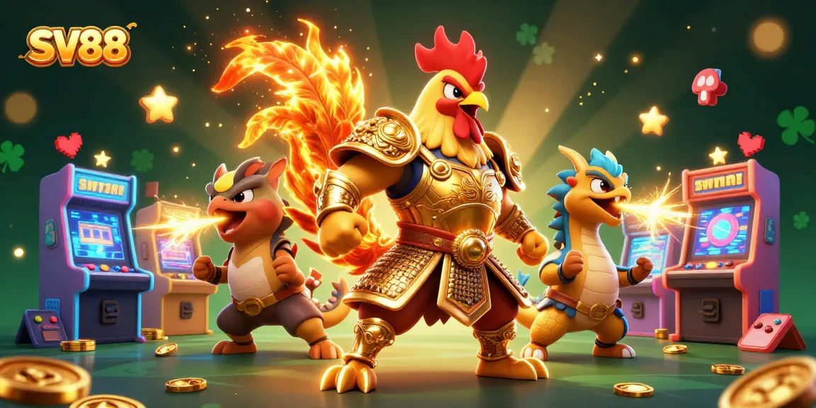 Join the action with SV88's dynamic casino world featuring warrior characters and vibrant game elements.
