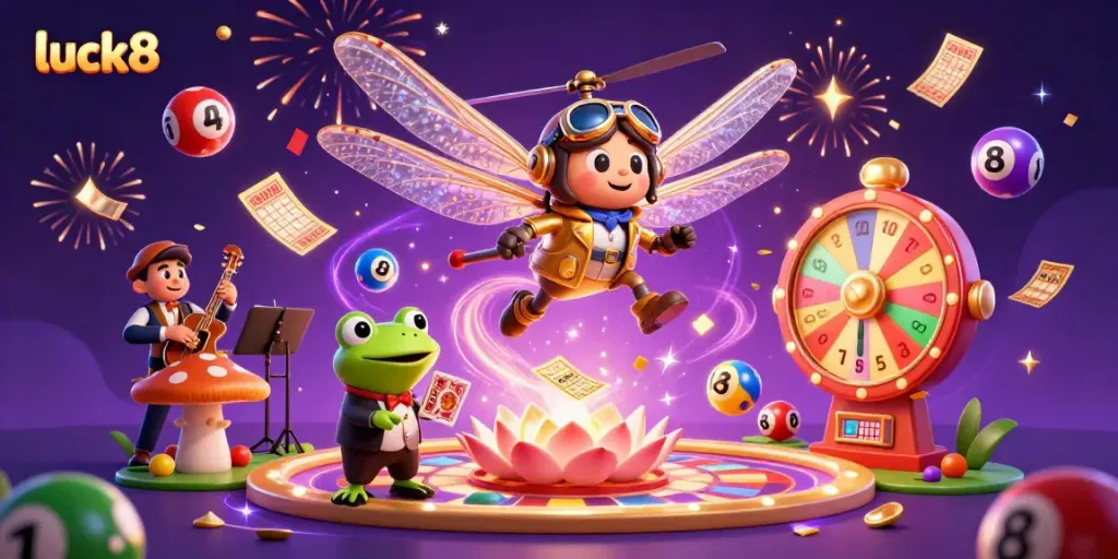 Experience the thrill of playing at luck8 with vibrant casino elements and engaging characters.