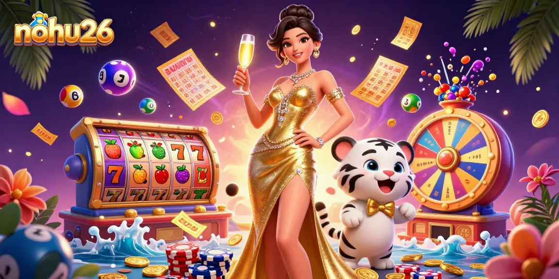 Join the excitement at nohu26 with our glamorous casino illustration featuring vibrant games.