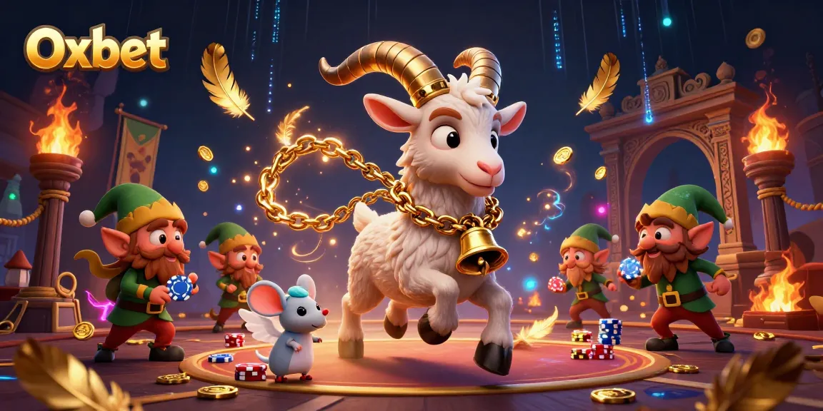 Oxbet showcases a festive yet spooky casino scene with a Krampus goat and mischievous gremlins stealing chips.