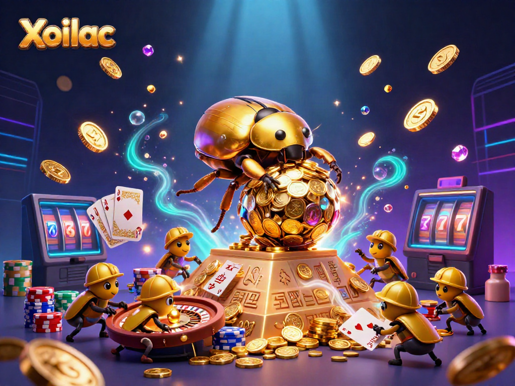 Xoilac delivers a thrilling gambling experience with golden beetles and dynamic casino elements, showcasing exciting gameplay.