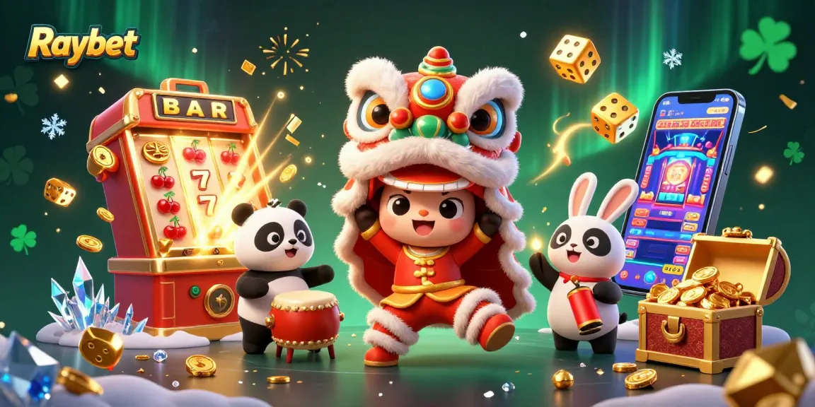 Raybet session featuring a lion dance and vibrant casino elements for exciting gameplay.