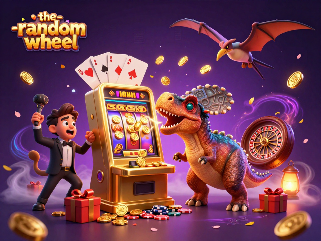 Experience excitement with the-random-wheel as a pachycephalosaurus wins jackpot coins from a slot machine!
