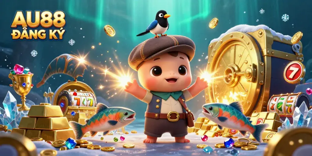 Experience the magic of AU88 ĐĂNG KÝ with vibrant characters and dazzling casino elements in this enchanting 3D scene.