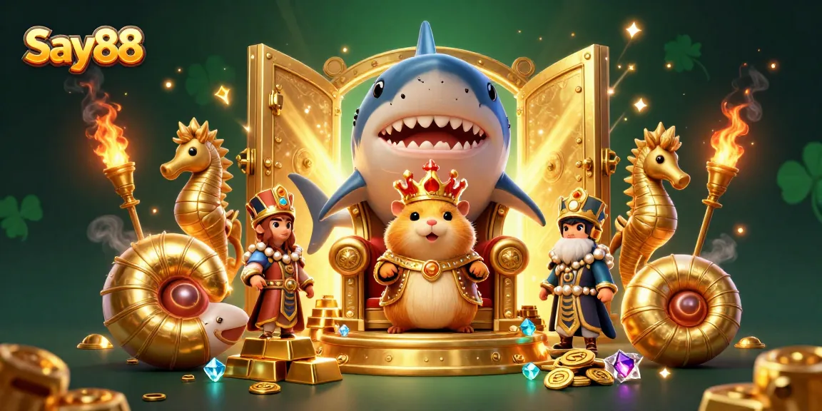 Experience thrilling wins with Say88 in a vibrant 3D casino scene filled with treasures.