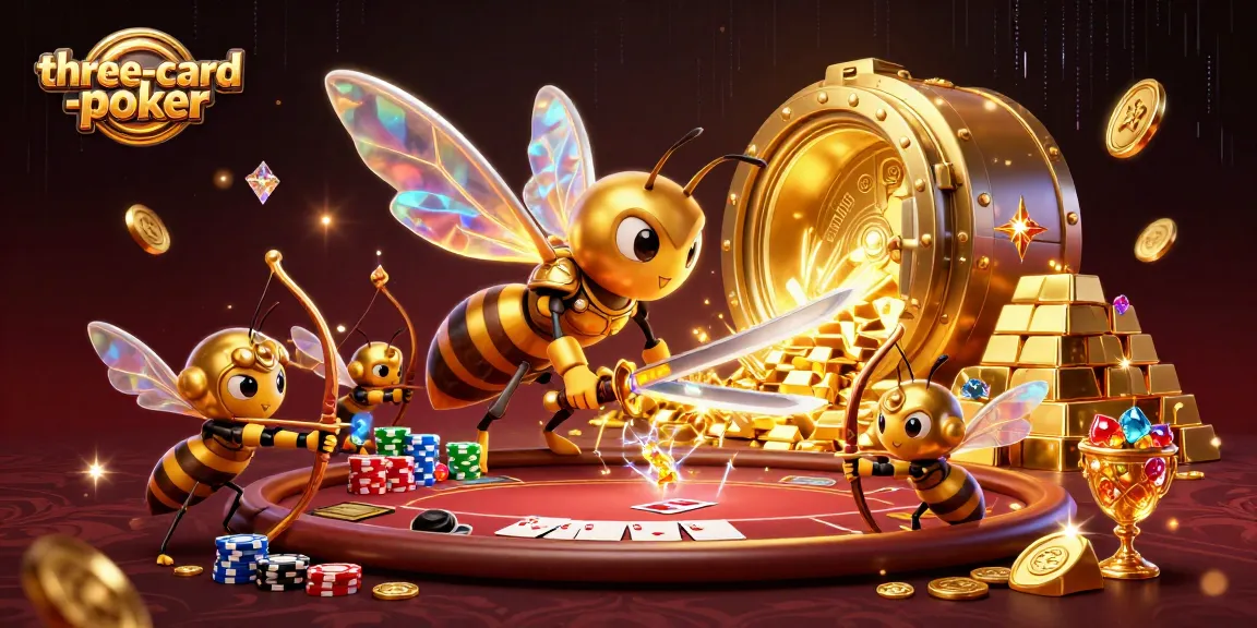 Experience thrilling three-card-poker action with a vibrant, dynamic digital illustration.