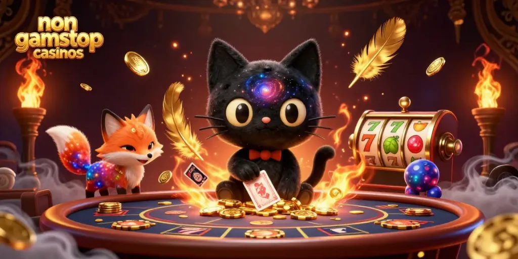Experience exciting gameplay at non gamstop casinos with a captivating cosmic scene featuring vibrant characters and dynamic elements.