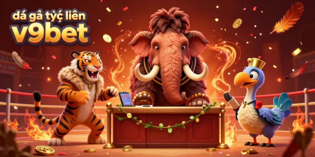 Engage in the thrilling world of đá gà trực tuyến v9bet with vibrant 3D characters and dynamic cockfighting elements.