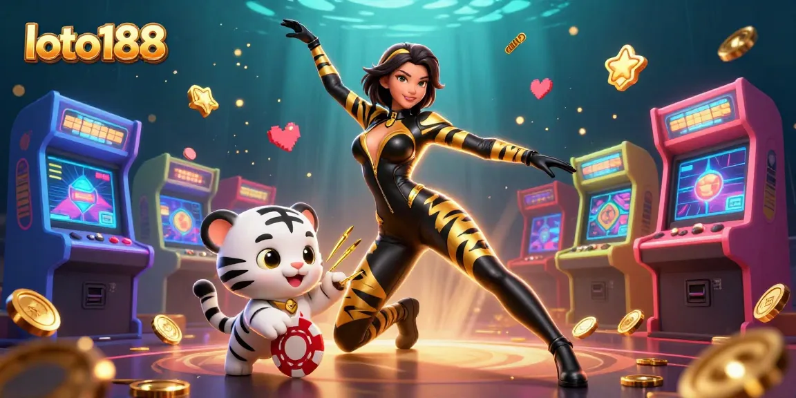 Play thrilling lottery games at loto188 with vibrant visuals and engaging characters in a dynamic illustration.
