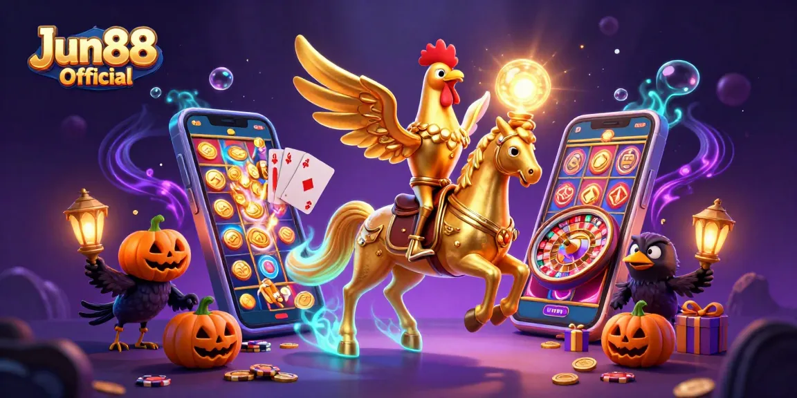 Experience winnings at Jun88 Official with vibrant slot games amid a colorful casino.