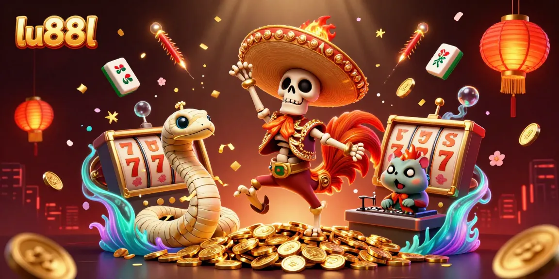 Experience the excitement of lu88l with a victorious mariachi rooster on coins amidst casino elements