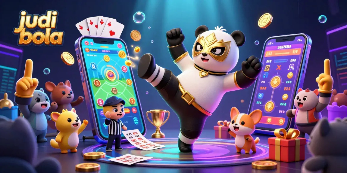 Engage in judi bola action with a panda wrestler and excited crowd, showcasing thrilling sports betting elements.