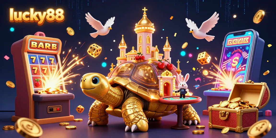 Experience thrilling wins with lucky88 in an ultra-detailed casino scene featuring a golden tortoise, jackpot slots, and dynamic visuals.
