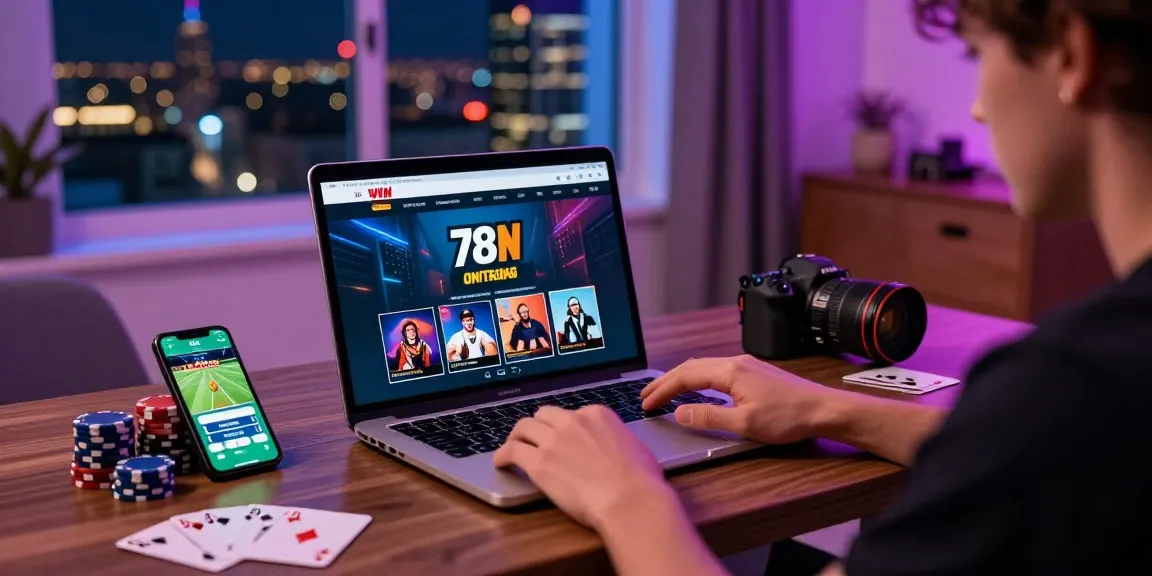 Engaging user experience on 78win's online gambling platform with laptop and smartphone.