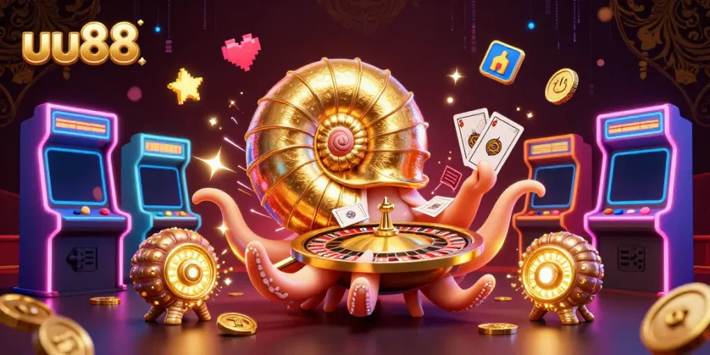 Engage in exciting games with uu88, featuring vibrant 3D elements and a lively casino atmosphere.
