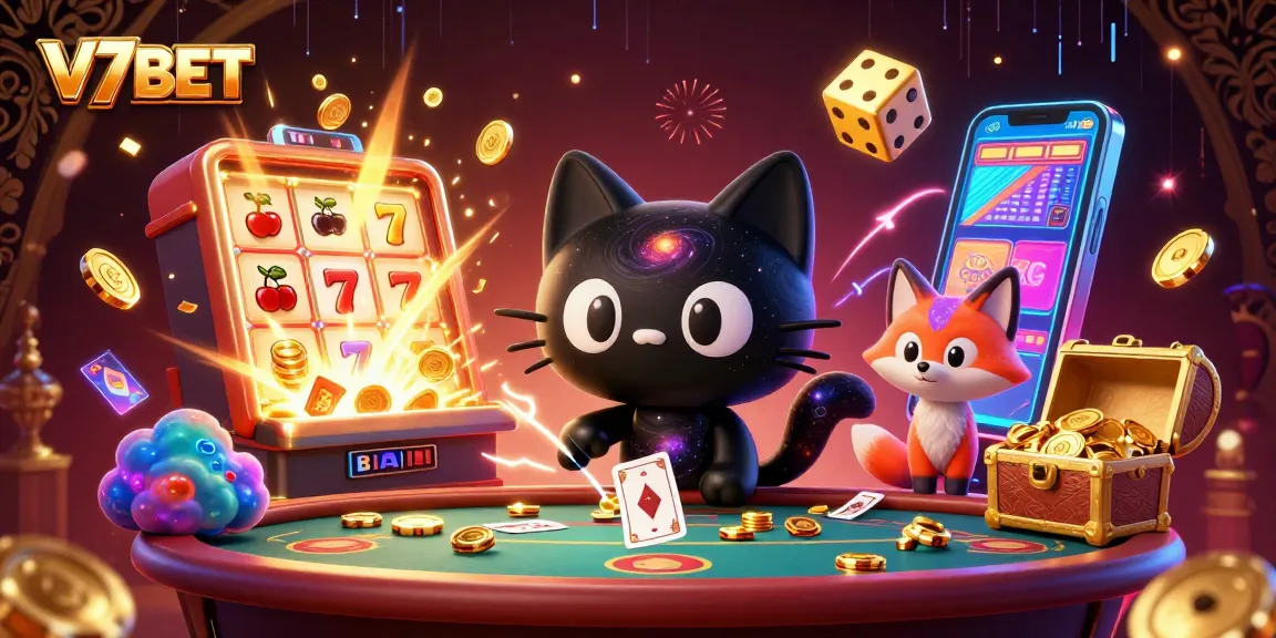 Win big at V7BET with a cosmic casino adventure featuring colorful characters and dynamic gaming elements.