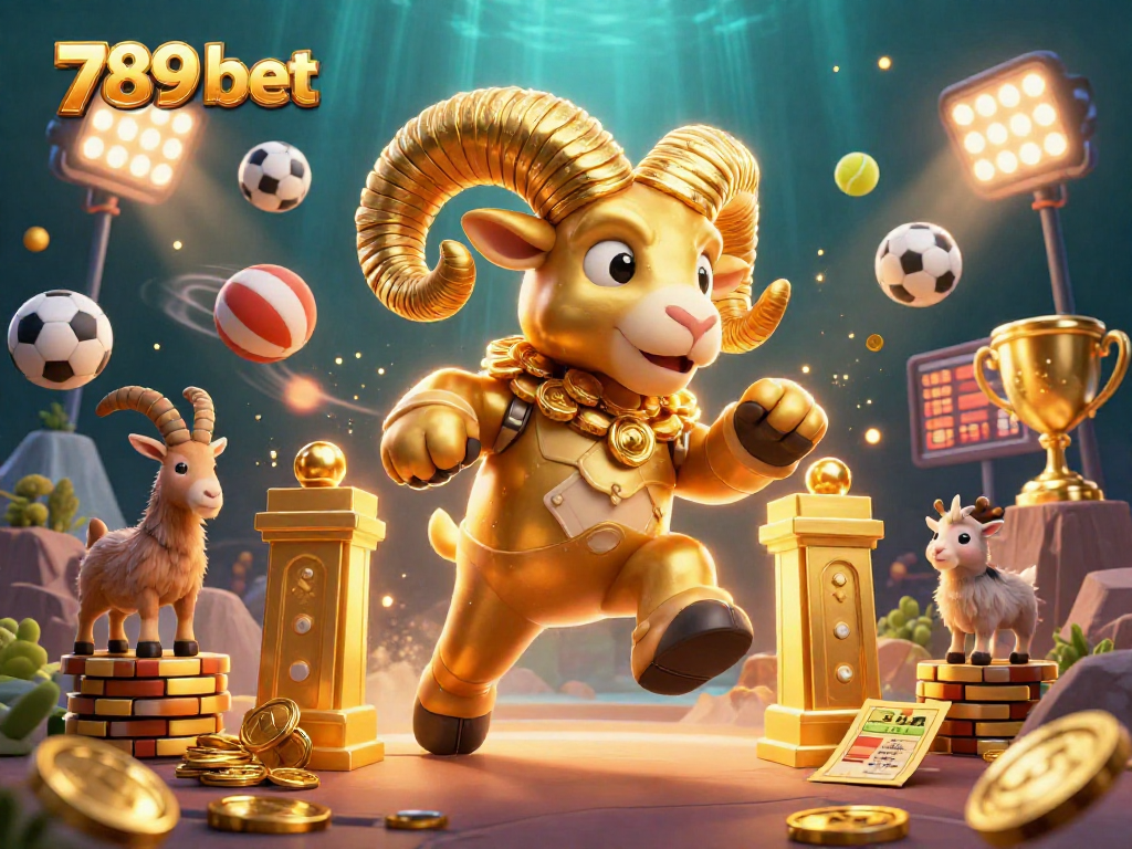 Join the excitement of 789 bet with a dynamic 3D scene showcasing winning sports moments and golden rewards.