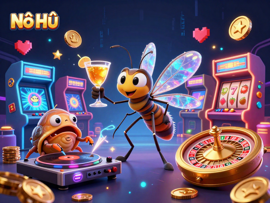 Nổ Hũ slot reels and colorful arcade elements create an engaging gambling atmosphere.