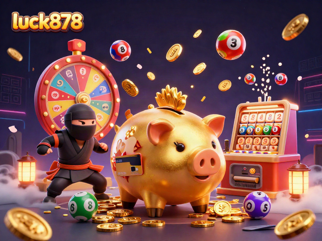Engage in thrilling gaming action at luck878 with fortune-fueled characters amidst vibrant gambling elements.