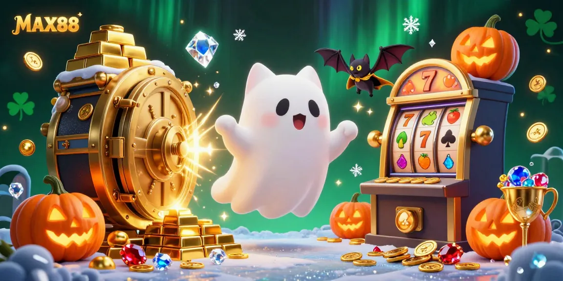 Engage with MAX88 in a vibrant, haunted casino featuring playful ghost cats and treasure.