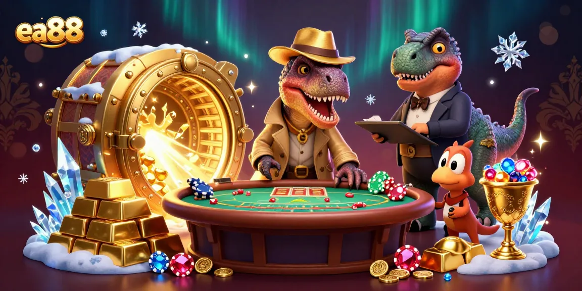 Engage with the epic casino scene featuring the ea88 velociraptor card counter amidst sparkling riches and suspenseful action.