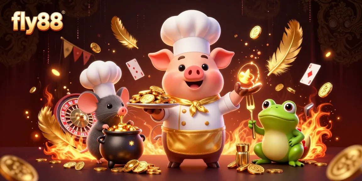 Experience the excitement of fly88 with cartoon characters celebrating casino wins in a rich 3D atmosphere.
