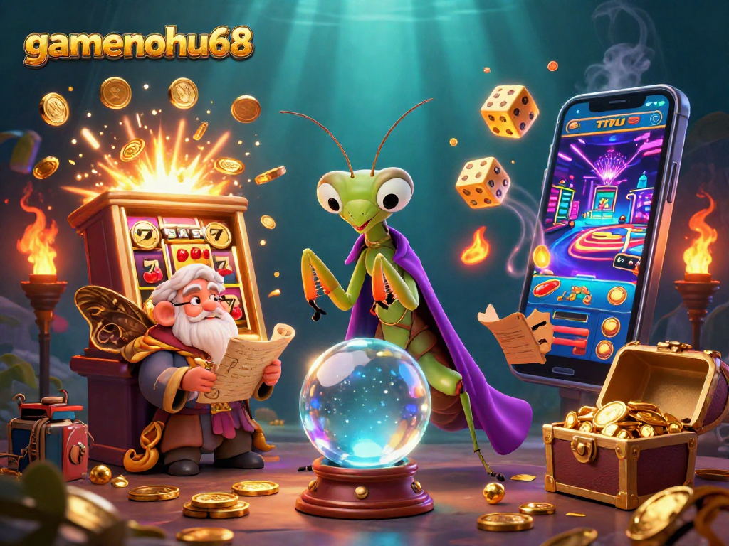 Experience fortune-telling and slot excitement with gamenohu68 in this vibrant casino scene.