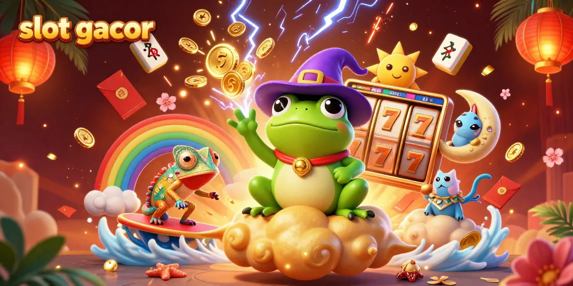 Engage with slot gacor excitement through a dynamic scene filled with spinning reels and treasures.