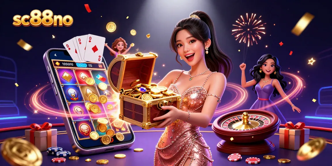 Spin and win exciting treasures at sc88no with dazzling jackpot illustrations and vibrant gaming elements.