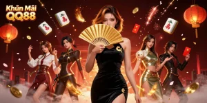 Experience thrilling promotions with Khuyến Mãi QQ88 in this vibrant casino illustration featuring game elements.