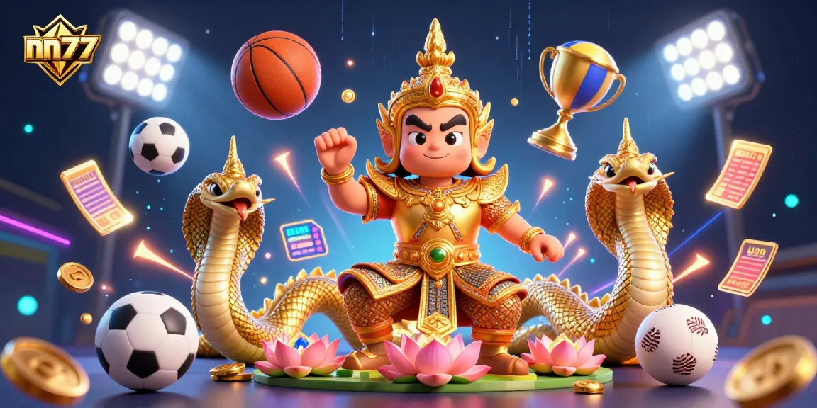 Engage in thrilling sports betting activities at nn777, surrounded by dynamic gaming elements and vibrant visuals.