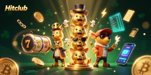 Play slots and win big at Hitclub with vibrant and engaging casino-themed illustration.