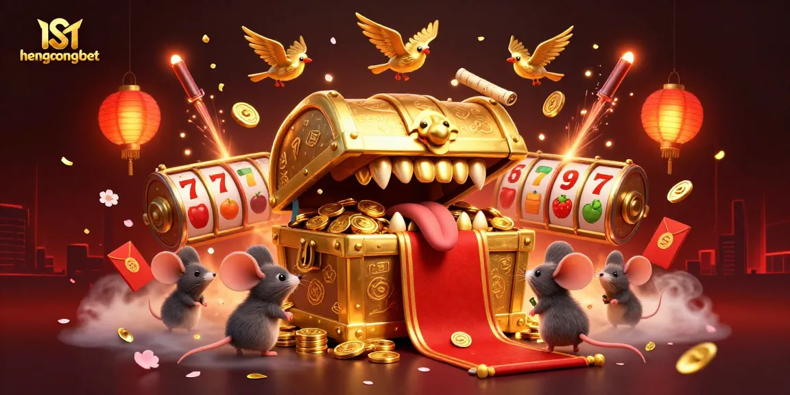 Experience the excitement of hengongbet with immersive slot games and promotional elements in a vibrant casino scene.