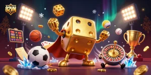 Play with 82VN's dynamic casino elements and sports excitement in a vibrant scene.