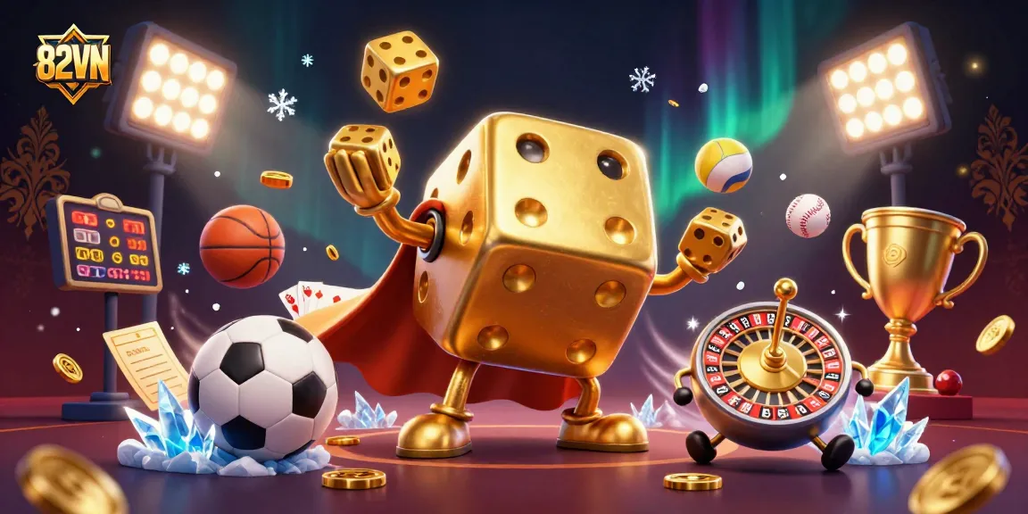 Play with 82VN's dynamic casino elements and sports excitement in a vibrant scene.